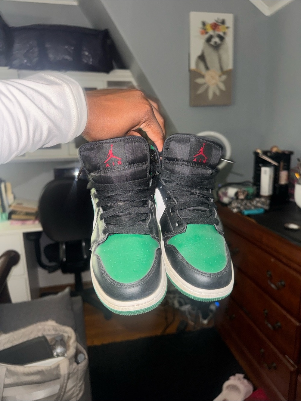 Nike Air Jordan 1 Mid GS Black Pine Green Size 6.5Y Women's 8